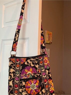 Vera Bradley Black Quilted Crossbody with Multicolor Floral Medallions